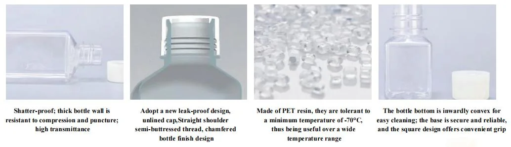 Biochemical Biochemistry Graduated Plastic Container PETG Square Media Bottle 125ml with Screw Lid