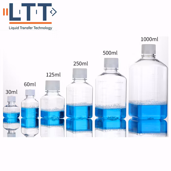 Botella de plástico para mascotas, matraz volumétrico de medios de cultivo celular de laboratorio de 1000ml, botella de suero